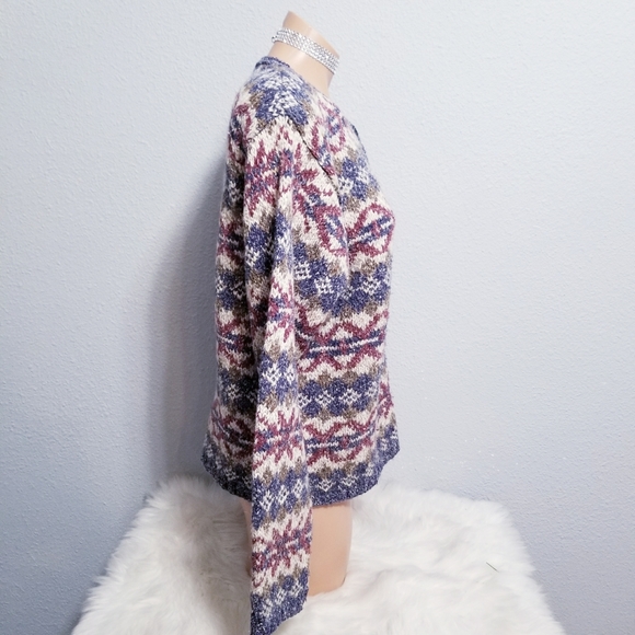 Vintage 80's retro wool Grannycore print mom cardigan button sweater LARGE - Picture 4 of 6